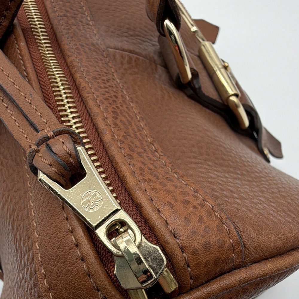 Longchamp Kate Moss Brown Zip Satchel Zebra Lining Gold Hardware Inner Pockets - Picture 5 of 7